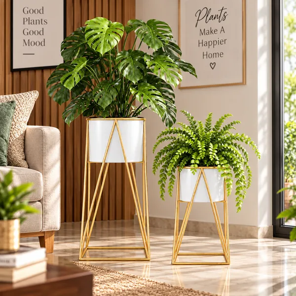 White_&_Gold_Plant_Stand_for_Indoor_Plants_|_Modern_Metal_Planter_Stand_|_Geometric_A-Frame_Flower_Pot_Holder_|_Decorative_Plant_Stand_for_Home,_Living_Room,_Bedroom_&_Office