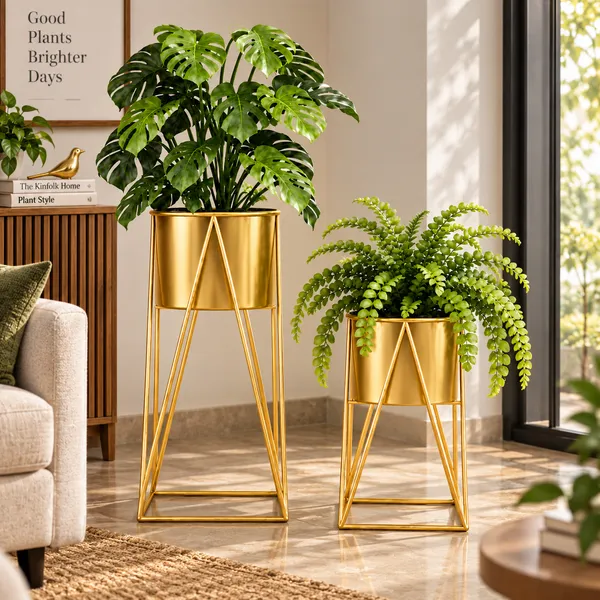 Gold_Plant_Stand_with_Planter_for_Indoor_Plants_|_Modern_Metal_Flower_Pot_Stand_|_Geometric_A-Frame_Plant_Holder_|_Decorative_Plant_Stand_for_Home,_Living_Room,_Bedroom_&_Office