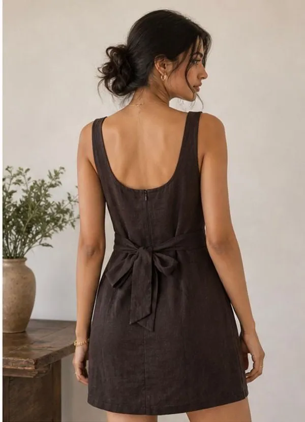 Brown_Pure_Linen_Dress_For_Women