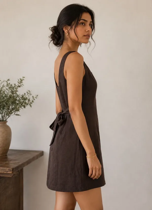 Brown_Pure_Linen_Dress_For_Women