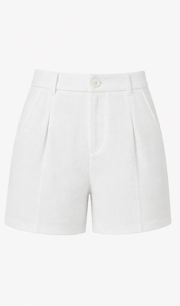 White_Pure_Linen_Fitted_Shorts_For_Women