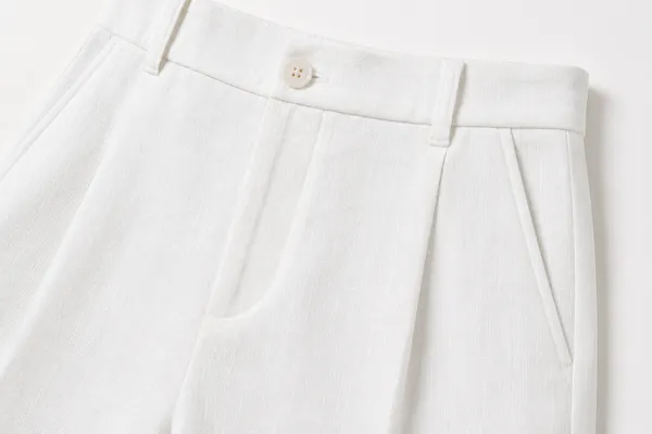 White_Pure_Linen_Fitted_Shorts_For_Women