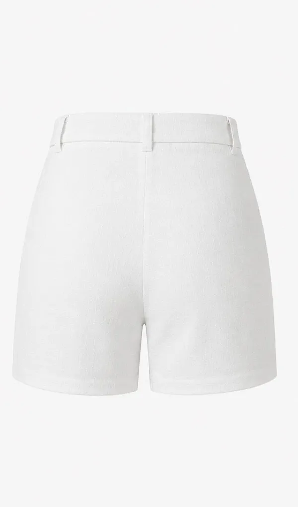 White_Pure_Linen_Fitted_Shorts_For_Women