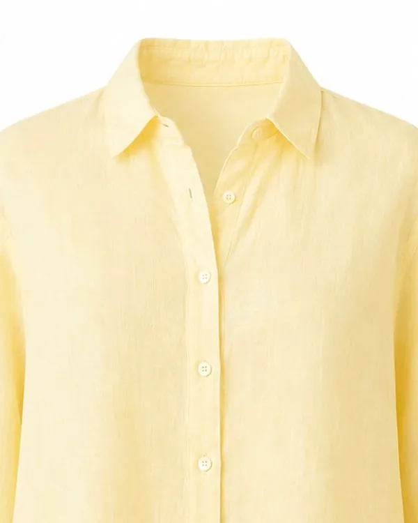 Yellow_Pure_Linen_Full_Sleeve_Oversized_Shirt_For_Women