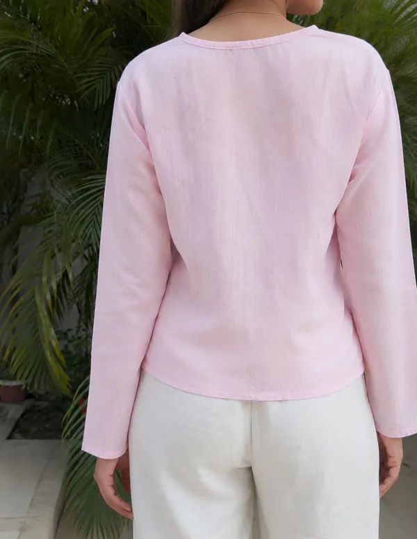 Pink_Pure_Linen_Front_Tie-Up_Top_For_Women