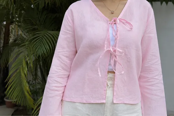 Pink_Pure_Linen_Front_Tie-Up_Top_For_Women