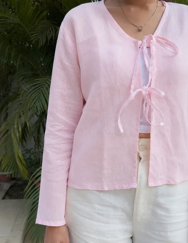 Pink_Pure_Linen_Front_Tie-Up_Top_For_Women
