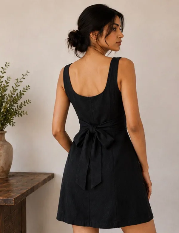 Black_Pure_Linen_Dress_For_Women