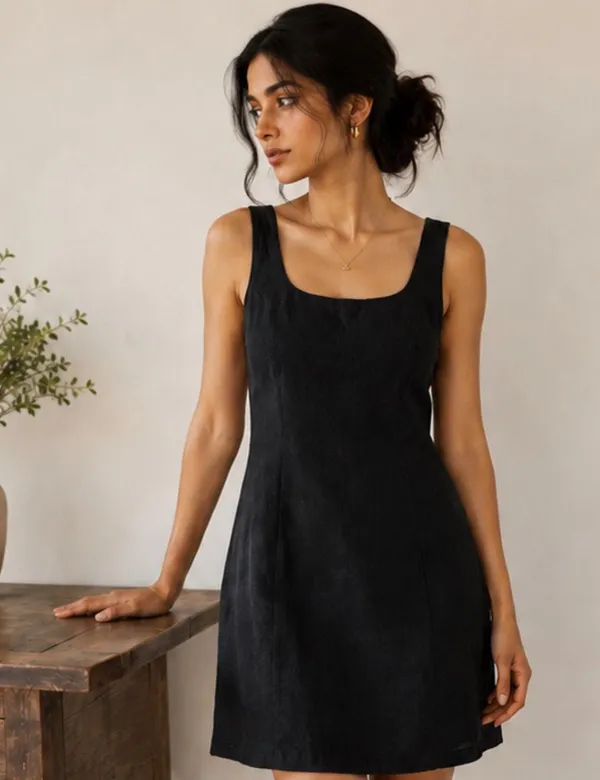 Black_Pure_Linen_Dress_For_Women