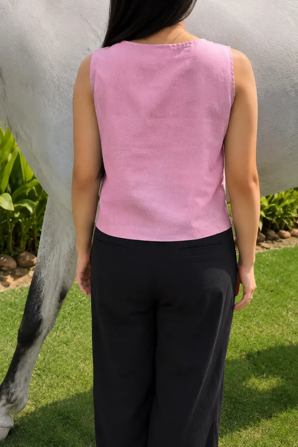 Blush_Pink_Pure_Linen_Top_For_Women