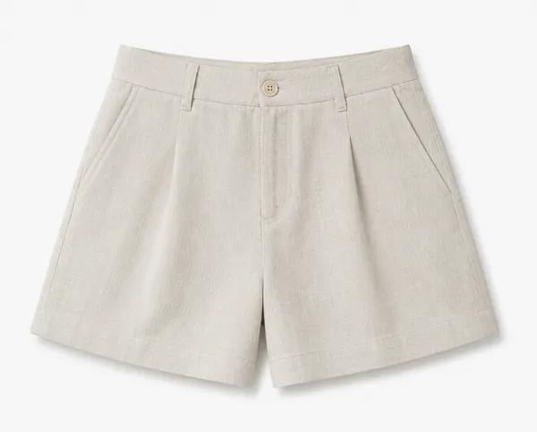 Khaki_Pure_Linen_Loose_Fit_Shorts_For_Women