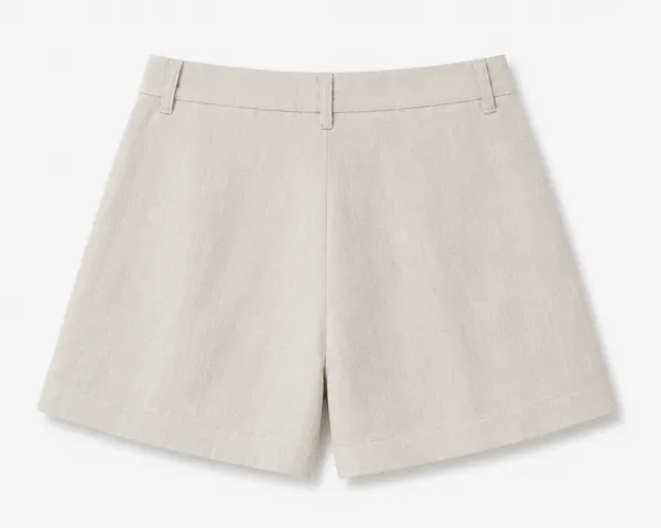 Khaki_Pure_Linen_Loose_Fit_Shorts_For_Women