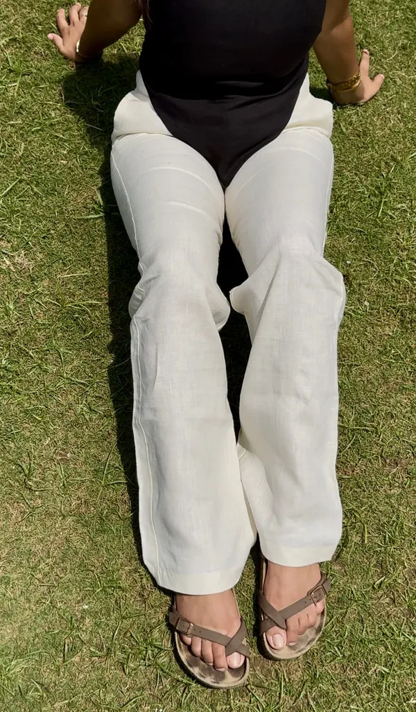 White_Pure_Linen_Straight_Fit_Pants_For_Women