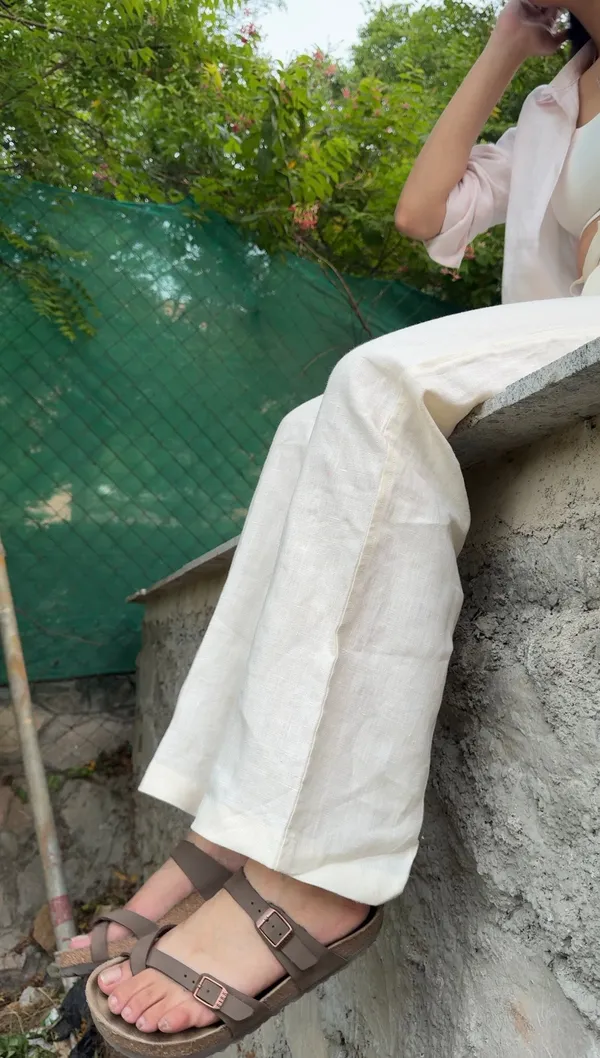 White_Pure_Linen_Straight_Fit_Pants_For_Women