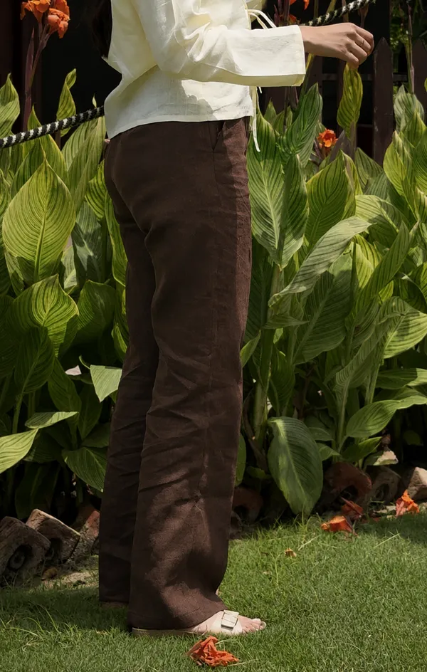 Brown_Pure_Linen_Straight_Fit_Pants_For_Women