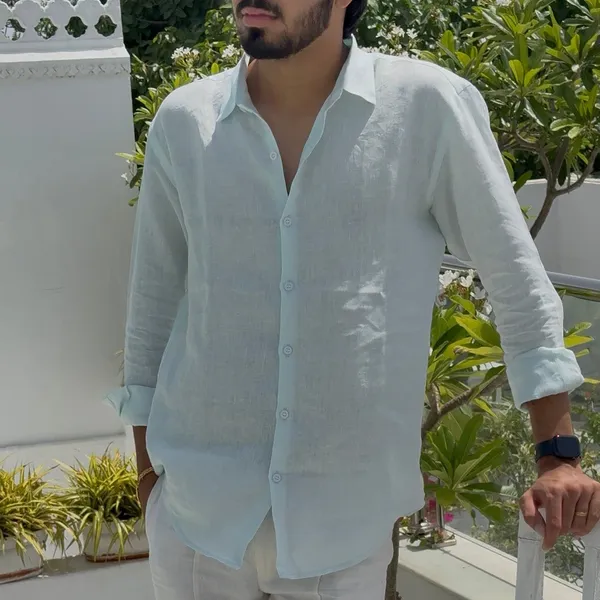 Light_Blue_Pure_Linen_Collared_Shirt_For_Men