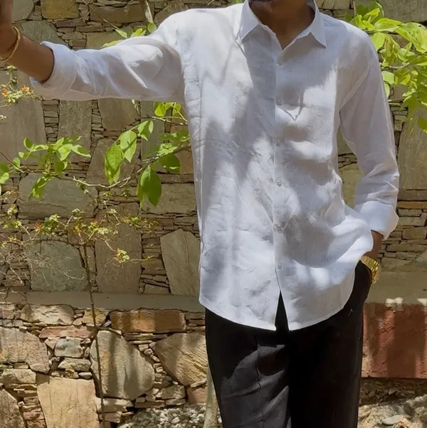 White_Pure_Linen_Collared_Shirt_For_Men