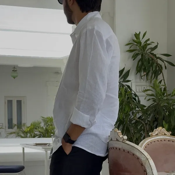 White_Pure_Linen_Collared_Shirt_For_Men