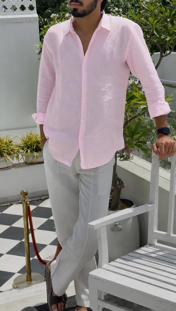 Pink_Pure_Linen_Collared_Shirt_For_Men