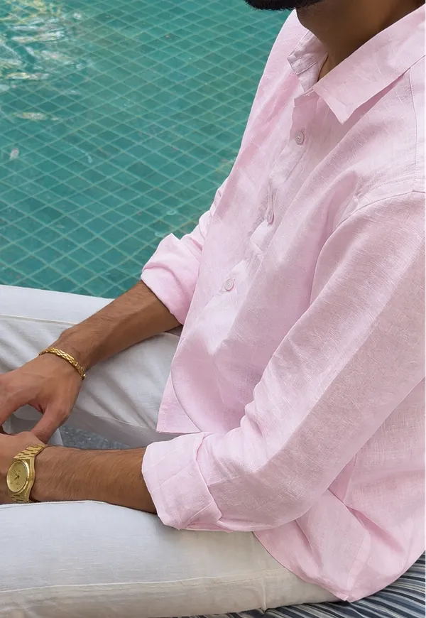 Pink_Pure_Linen_Collared_Shirt_For_Men