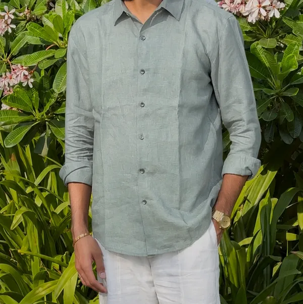Sage_Green_Pure_Linen_Collared_Shirt_For_Men