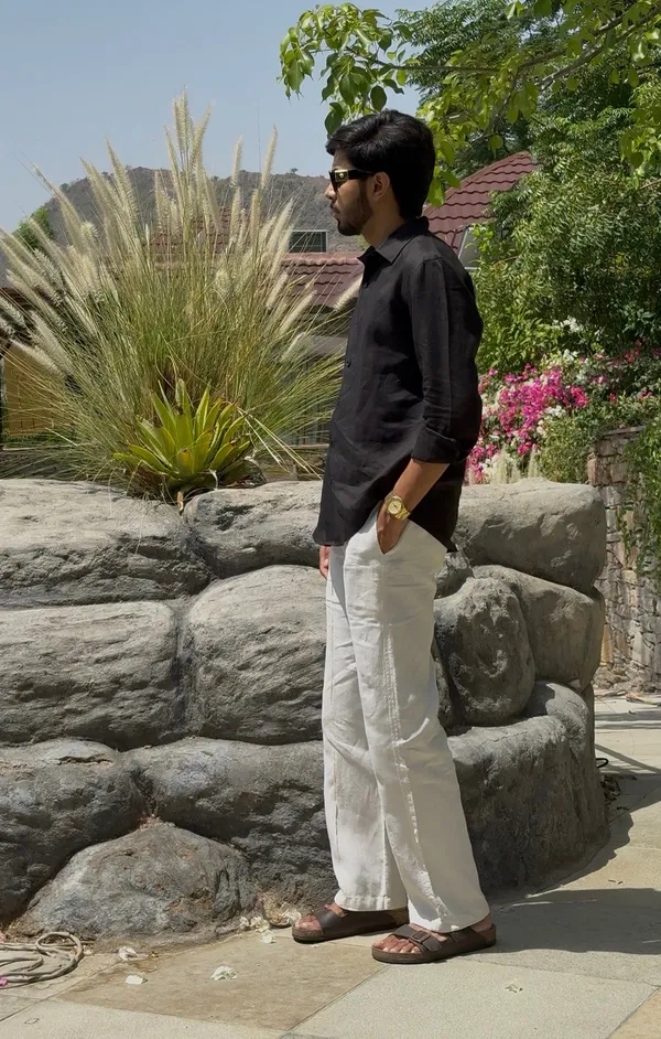 Black_Pure_Linen_Collared_Shirt_For_Men