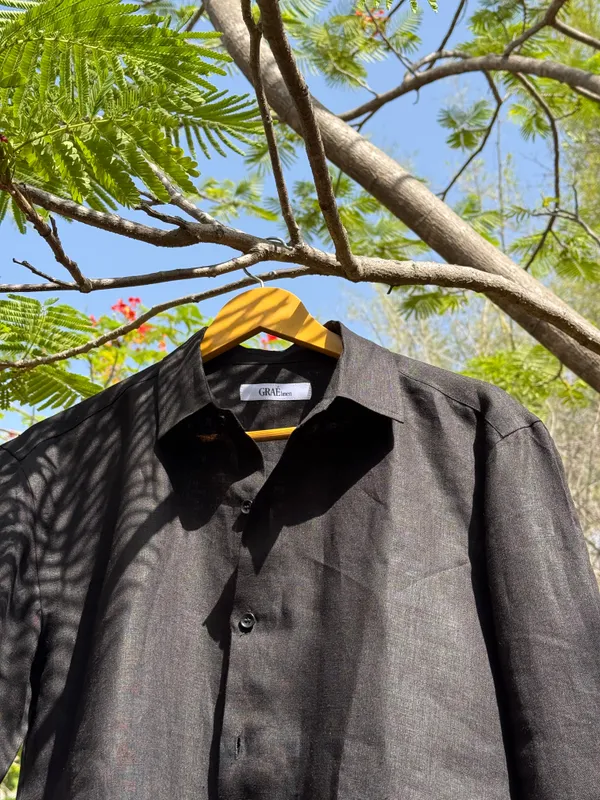Black_Pure_Linen_Collared_Shirt_For_Men