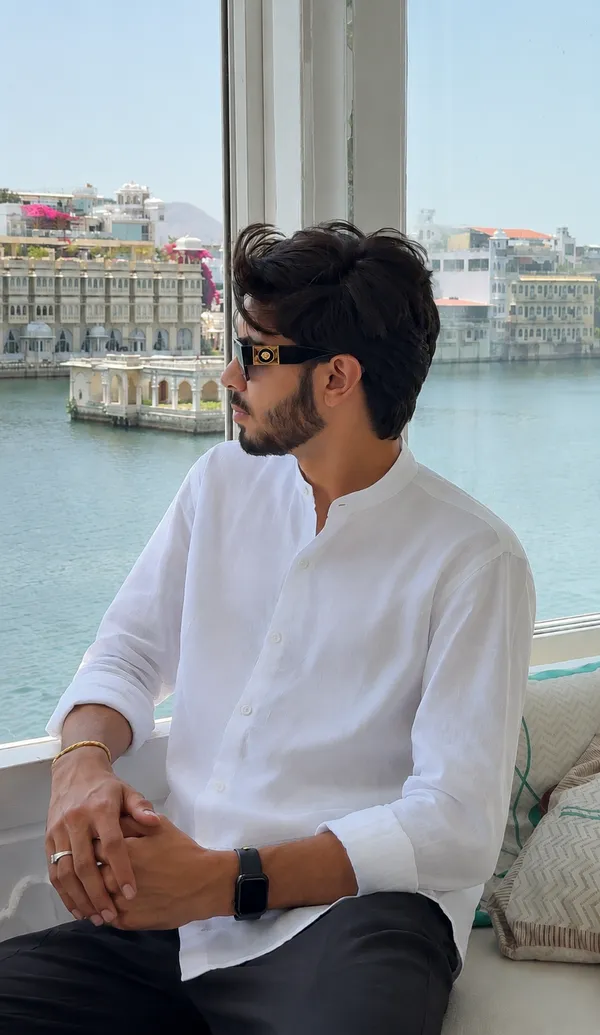 White_Pure_Linen_Chinese_Collar_Shirt_For_Men