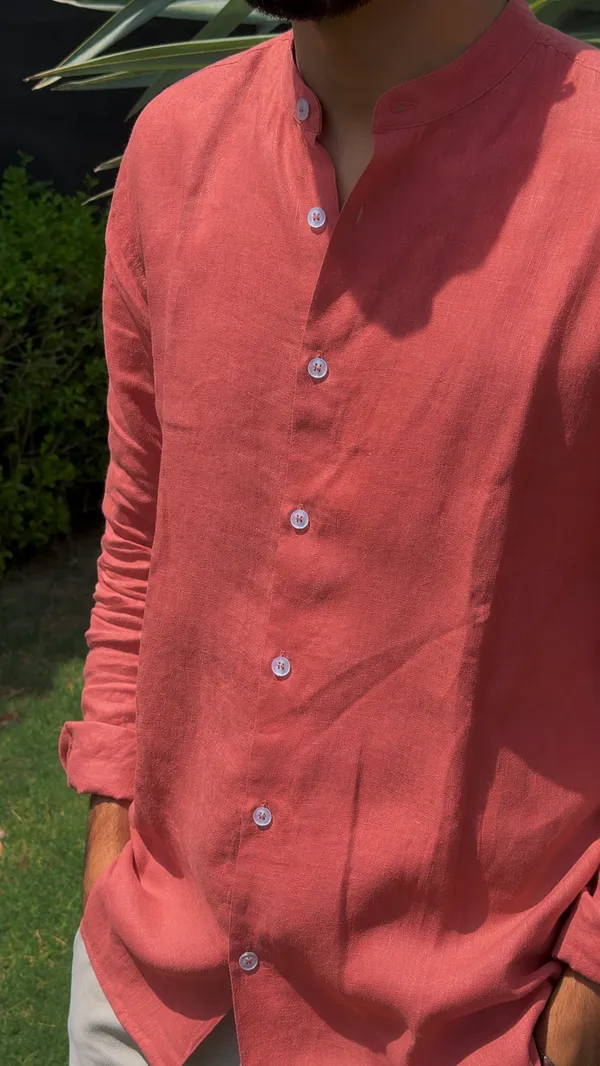 Amber_Rust_Pure_Linen_Chinese_Collar_Shirt_For_Men