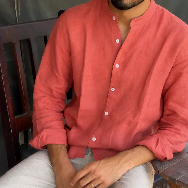 Amber_Rust_Pure_Linen_Chinese_Collar_Shirt_For_Men