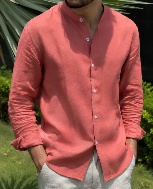 Amber_Rust_Pure_Linen_Chinese_Collar_Shirt_For_Men