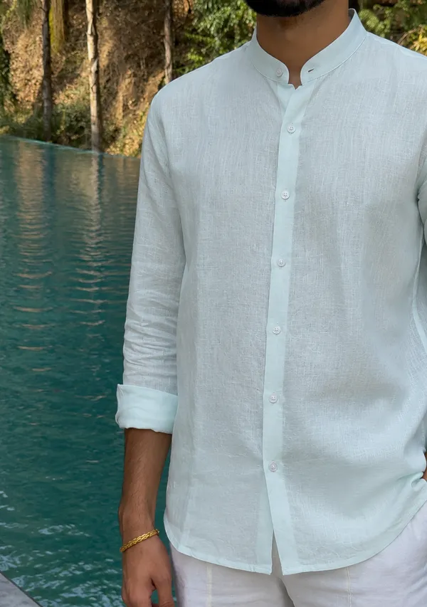 Light_Blue_Pure_Linen_Chinese_Collar_Shirt_For_Men