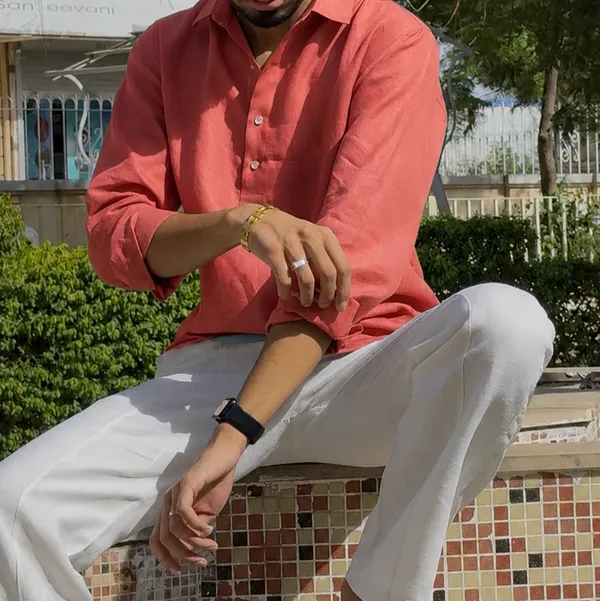 Amber_Rust_Pure_Linen_Collared_Short_Kurta_For_Men