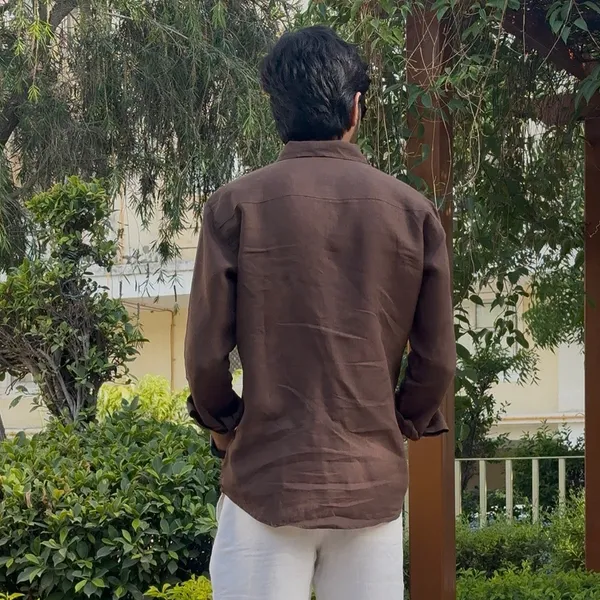 Brown_Pure_Linen_Collared_Shirt_For_Men