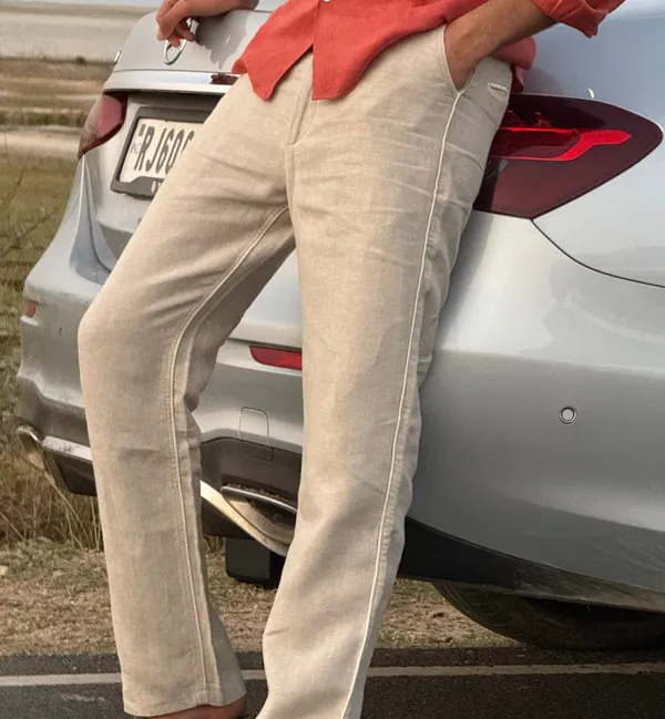 Khaki_Pure_Linen_Lined_Pants_For_Men