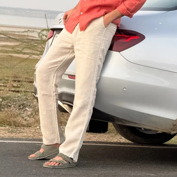 Khaki_Pure_Linen_Lined_Pants_For_Men