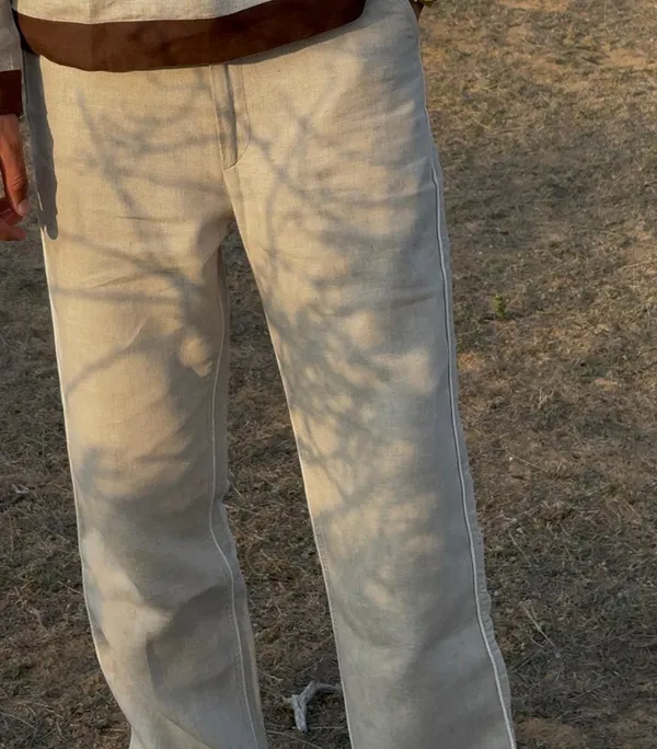 Khaki_Pure_Linen_Lined_Pants_For_Men