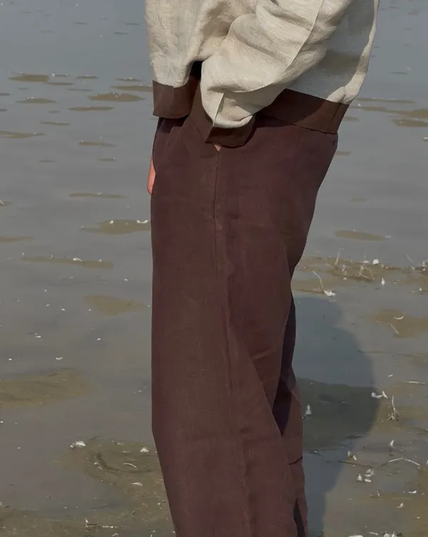 Brown_Pure_Linen_Relaxed_Fit_Pants_For_Men