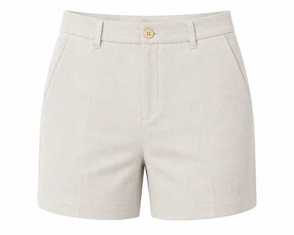 Khaki_Pure_Linen_Fitted_Shorts_For_Women