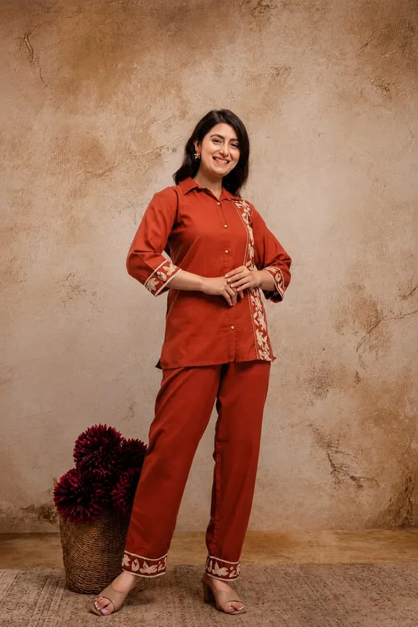 Rust_Embroidered_Kurta_Pant_Set_for_Women