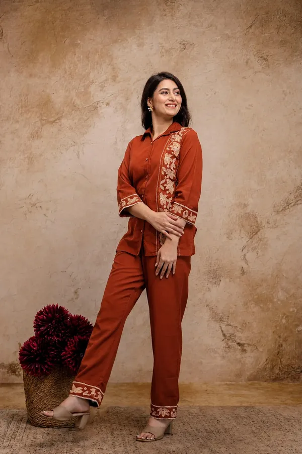 Rust_Embroidered_Kurta_Pant_Set_for_Women
