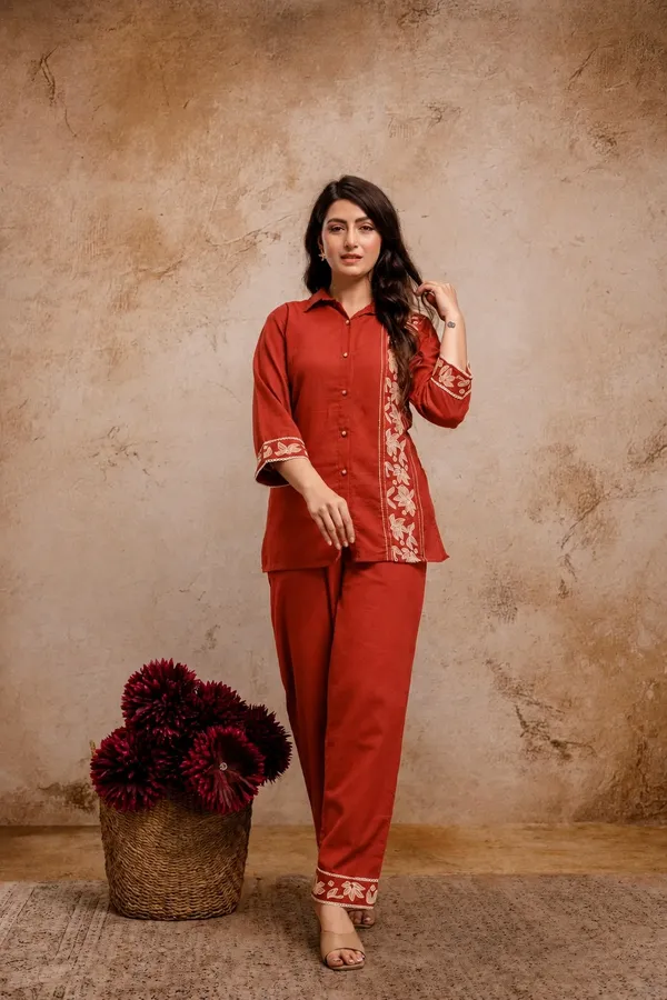 Rust_Embroidered_Kurta_Pant_Set_for_Women