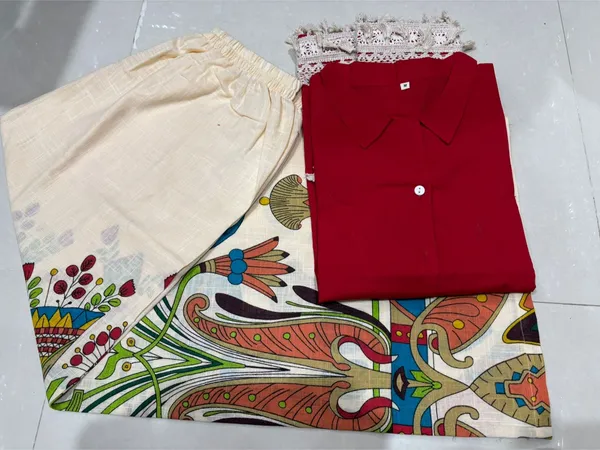 Red_Printed_Straight_Kurta_Pant_Set_For_Women