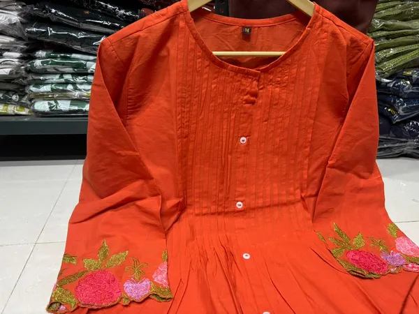 Orange_Pleated_Kurta_Set_For_Women