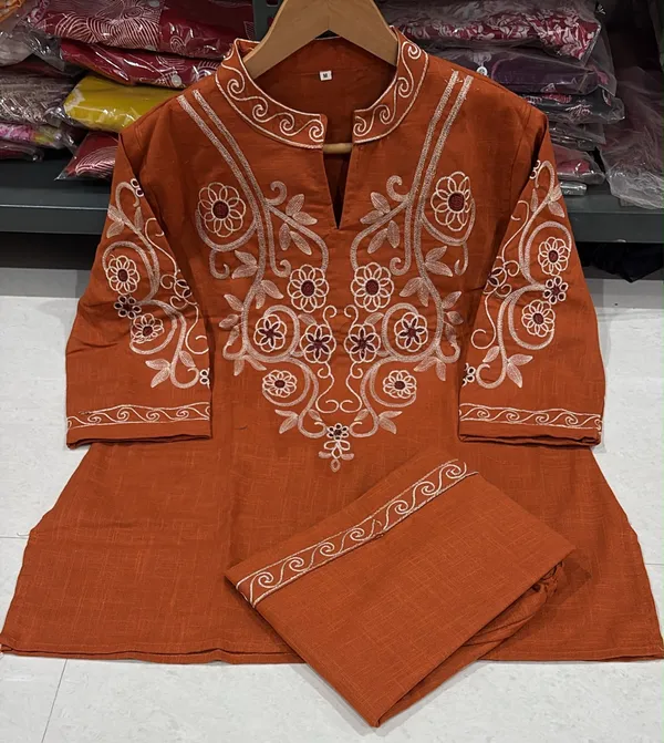 Rust_Embroidered_Kurta_Pant_Set_for_Women