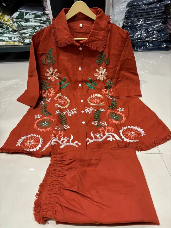 Rust_Embroidered_Straight_Kurta_Set_for_Women