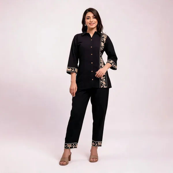 Black_Cotton_Embroidered_Kurta_Pant_Set_For_Women