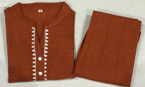 Rust_Embroidered_Kurta_Pant_Set_for_Girls
