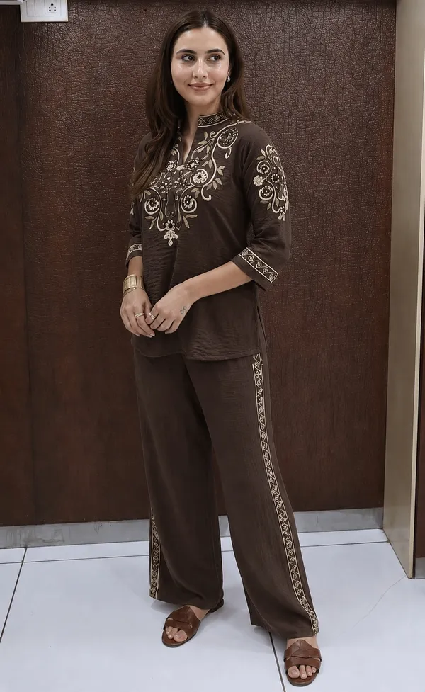 Brown_Embroidered_Straight_Kurta_Set_for_Women