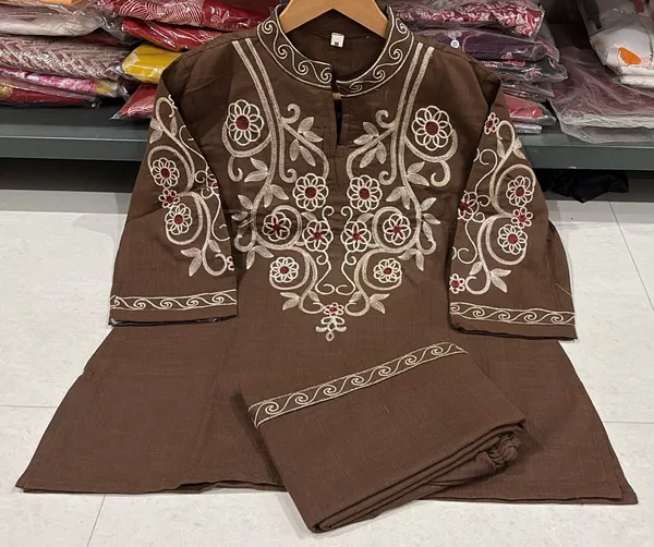 Brown_Embroidered_Straight_Kurta_Set_for_Women